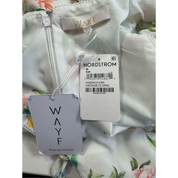 NWT WAYF Saks White Dahlia Vintage Floral Midi Dress Summer Cocktail Medium - Picture 7 of 7